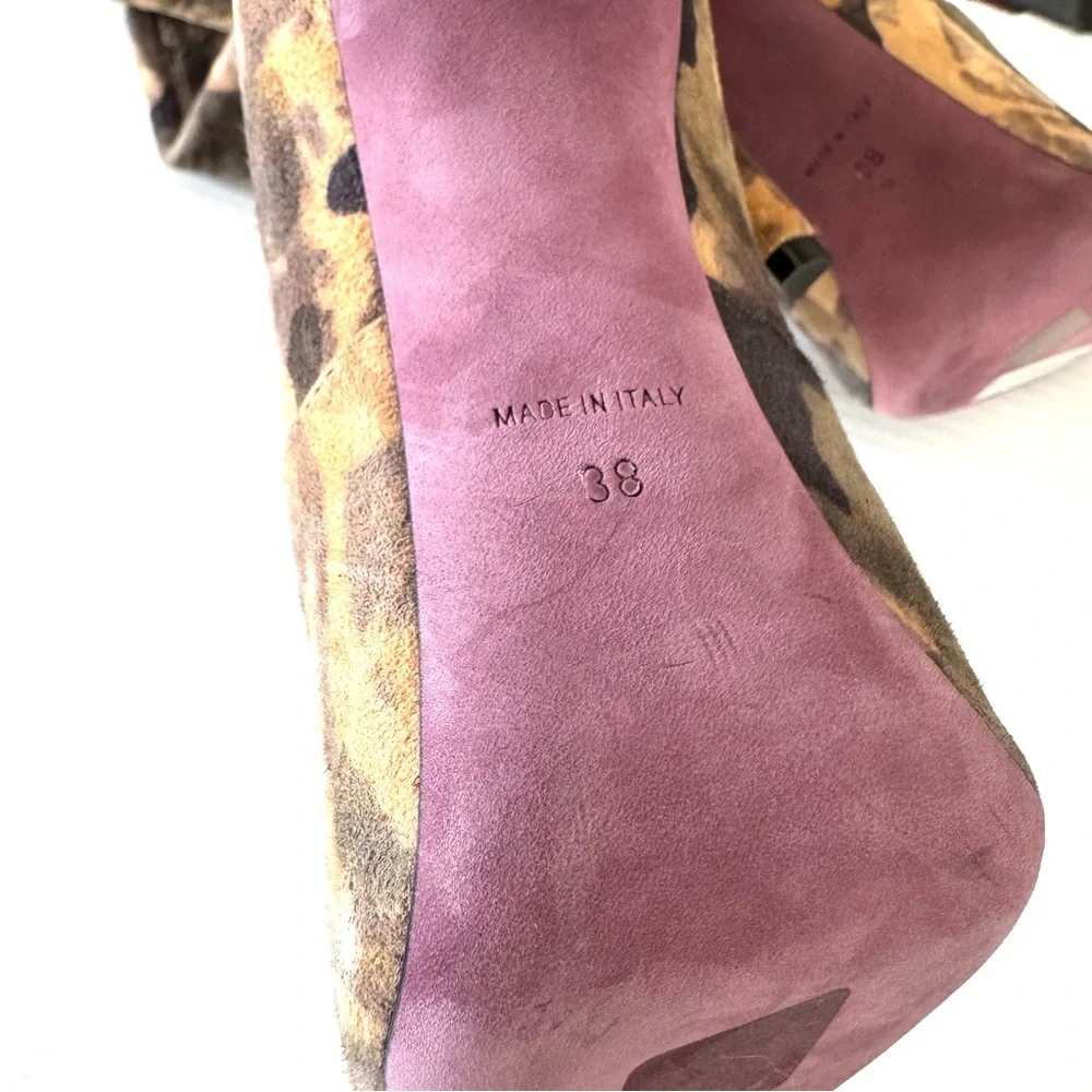 Amanda Gregory Desert Camo Suede Thigh High Stiletto Boots EU 38 US 7.5